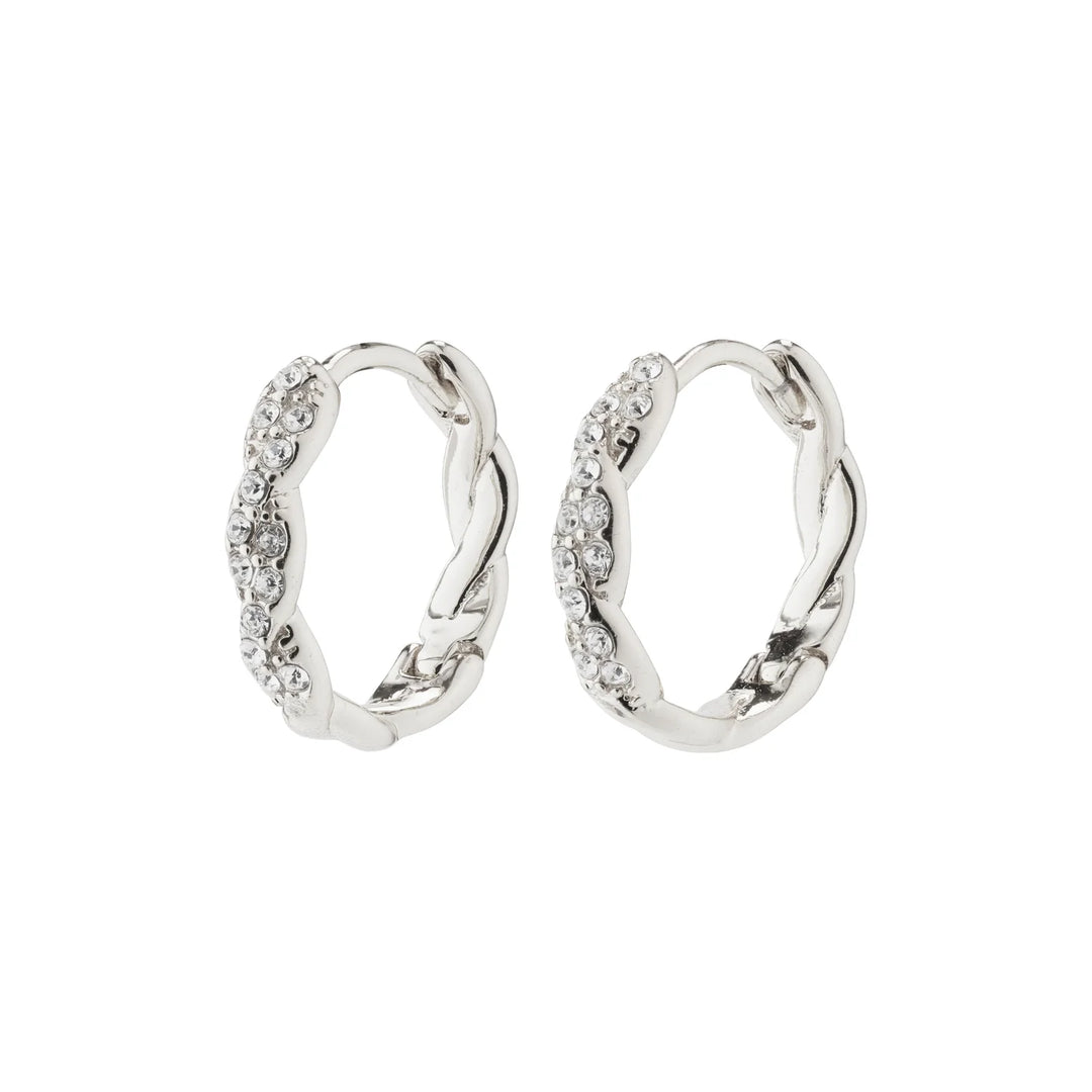 Pilgrim Ezo Twirled Crystal Hoops Small Silver Plated