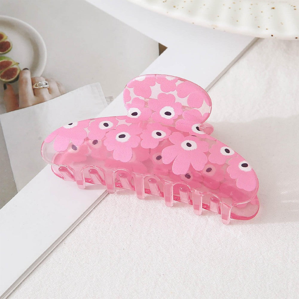 Flower Printed Smoked Claw Hair Clip Fuschia