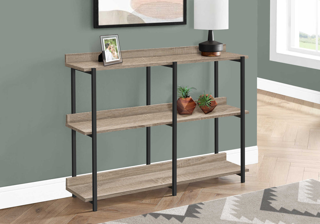 HALL CONSOLE/ACCENT TABLE 48"L "DARK TAUPE/BLACK METAL"