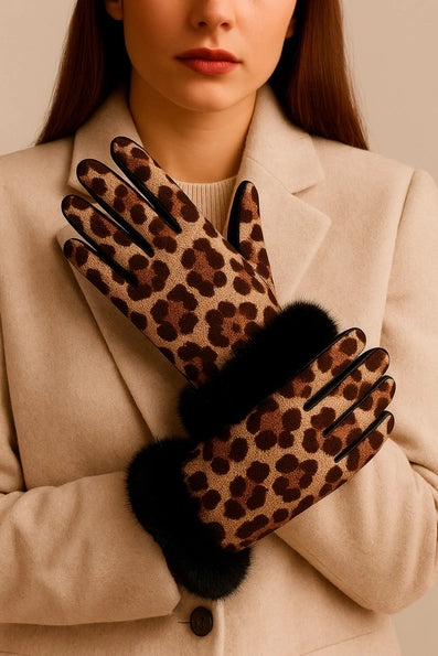 ALLESCO CLUB ROCHELIER LADIES ANIMAL PRINT KNIT GLOVE