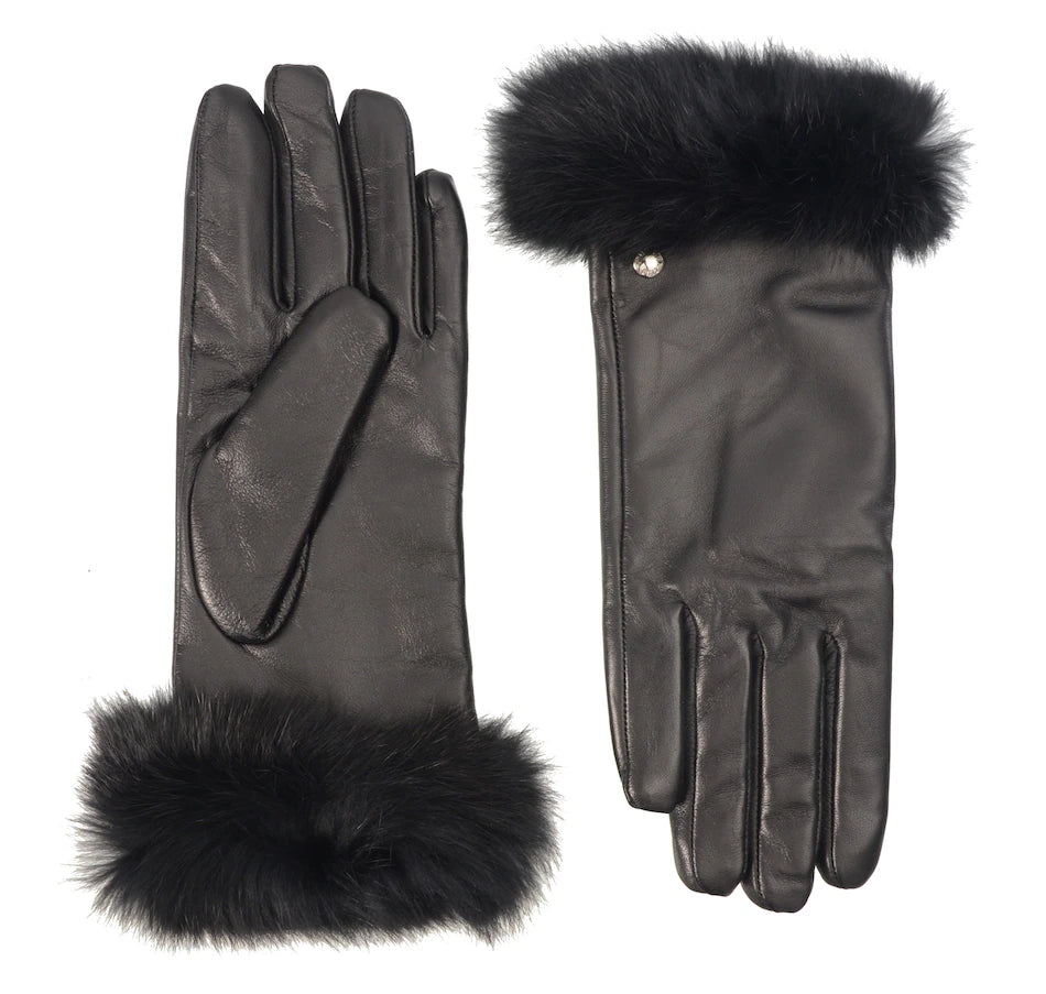 ALLESCO CLUB ROCHELIER LADIES LEATHER GLOVE FAUX FUR CUFF - BLACK - S