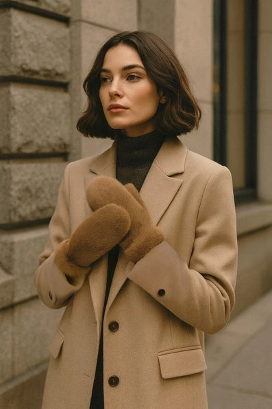 ALLESCO LADIES NICCI PLUSH FAUX FUR MITTEN - Mocha Chica