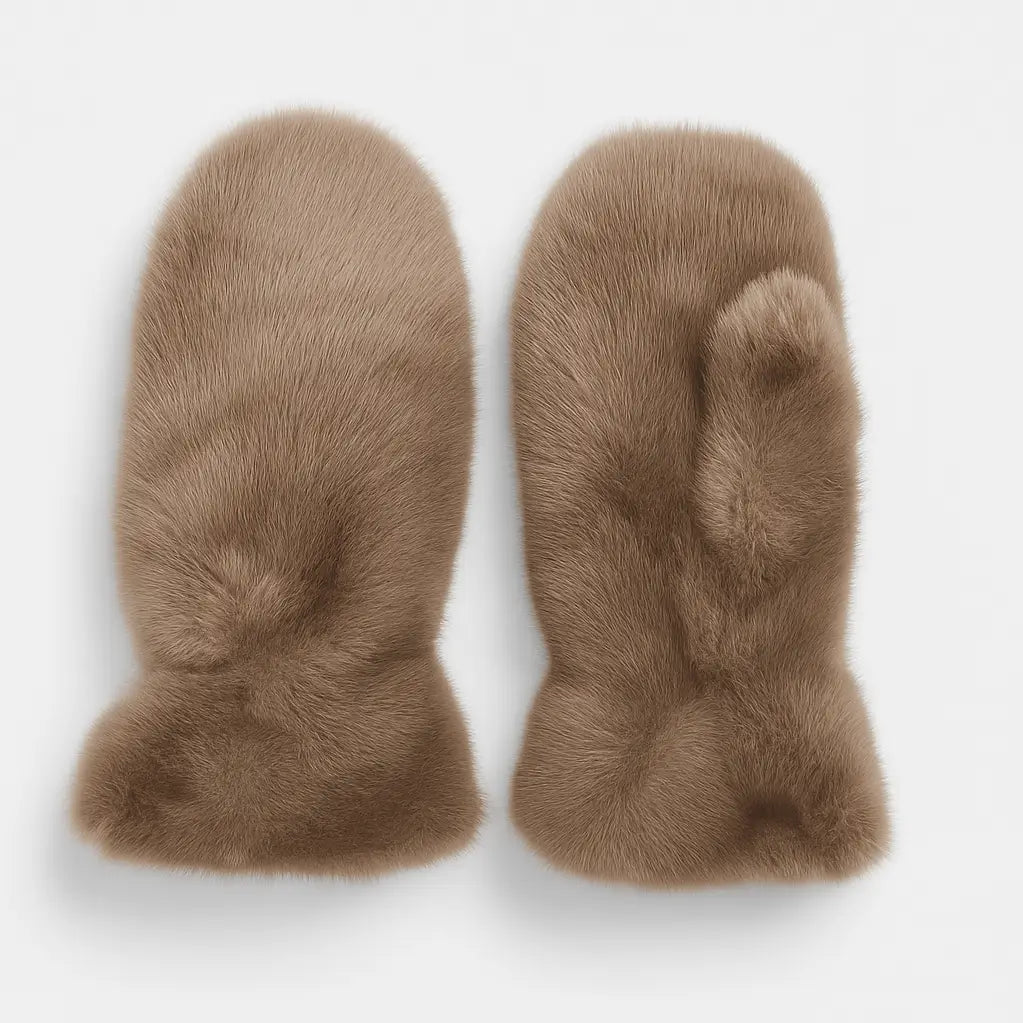 ALLESCO LADIES NICCI PLUSH FAUX FUR MITTEN - Mocha Chica