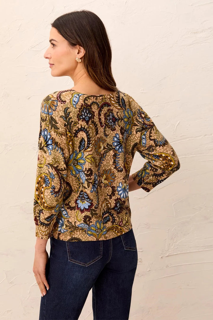 SOFT YARN THREE-QUARTER SLEEVE CREWNECK SWEATER "ALOE"