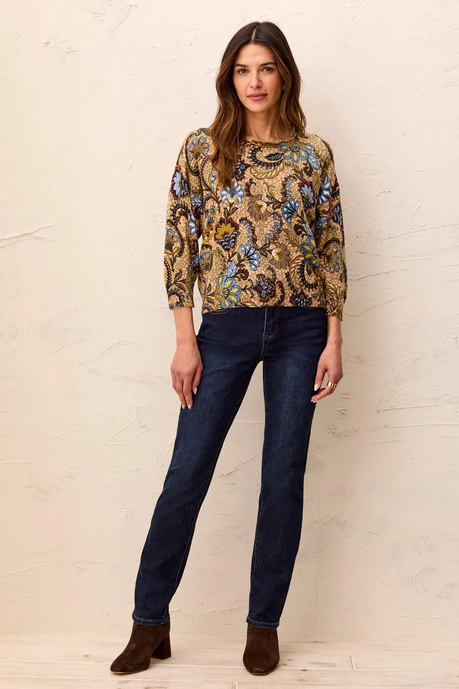 SOFT YARN THREE-QUARTER SLEEVE CREWNECK SWEATER "ALOE"
