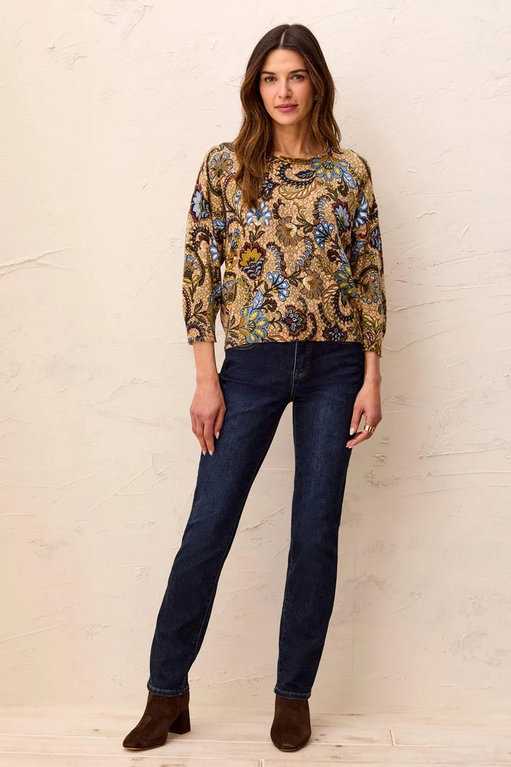 SOFT YARN THREE-QUARTER SLEEVE CREWNECK SWEATER "ALOE"