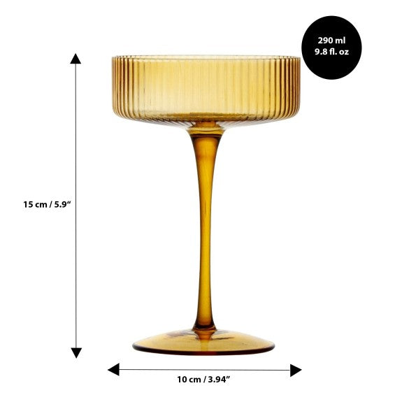 RIBBED AMBER COCKTAIL COUPE 290ML - SET OF 4