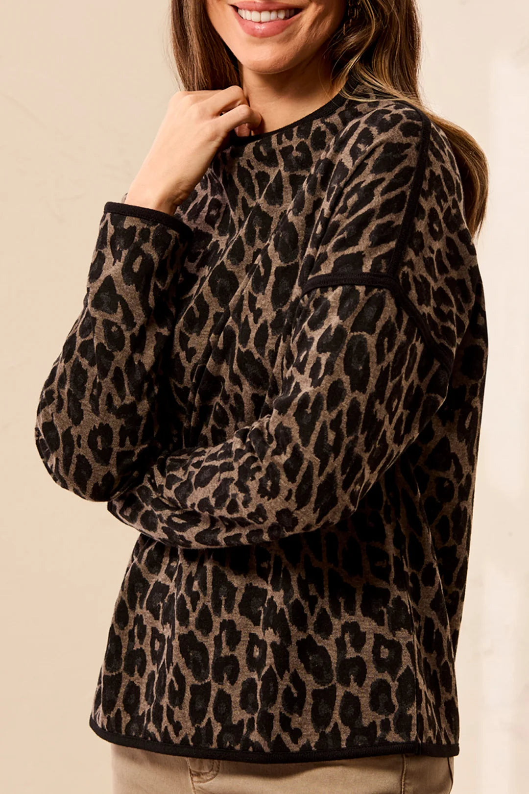 LONG SLEEVE MOCK NECK TOP "FOSSIL"