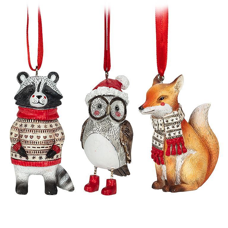 SWEATER ANIMAL ORNAMENT - 3 ASSORTED 3.5''H