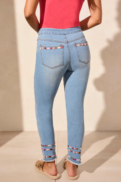 AUDREY PULL-ON SLIM ANKLE JEANS WITH EMBROIDERY "VIVIDBLUE"