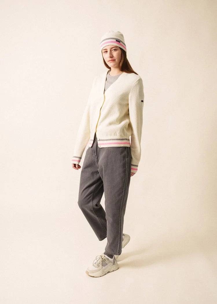 ANNECY WOOL CARDIGAN "ECUME/HOLLYWOOD/GREY"