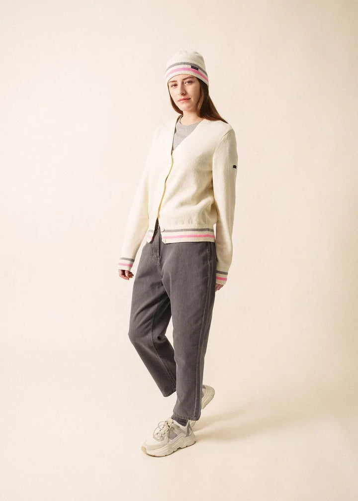 ANNECY WOOL CARDIGAN "ECUME/HOLLYWOOD/GREY"