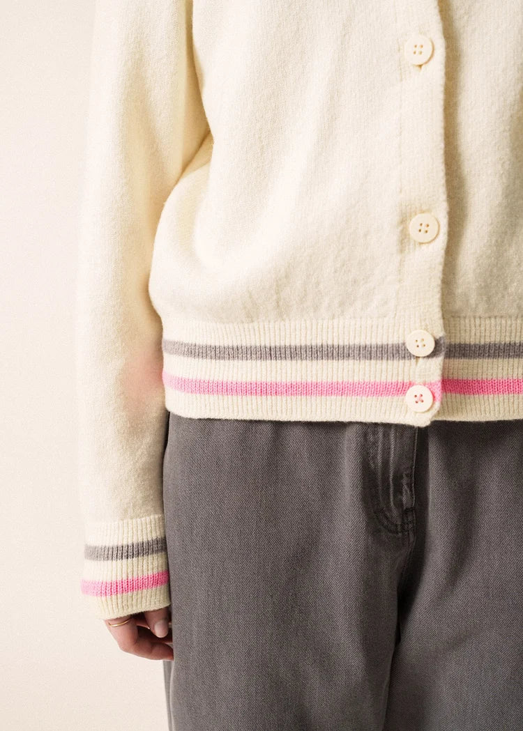 ANNECY WOOL CARDIGAN "ECUME/HOLLYWOOD/GREY"
