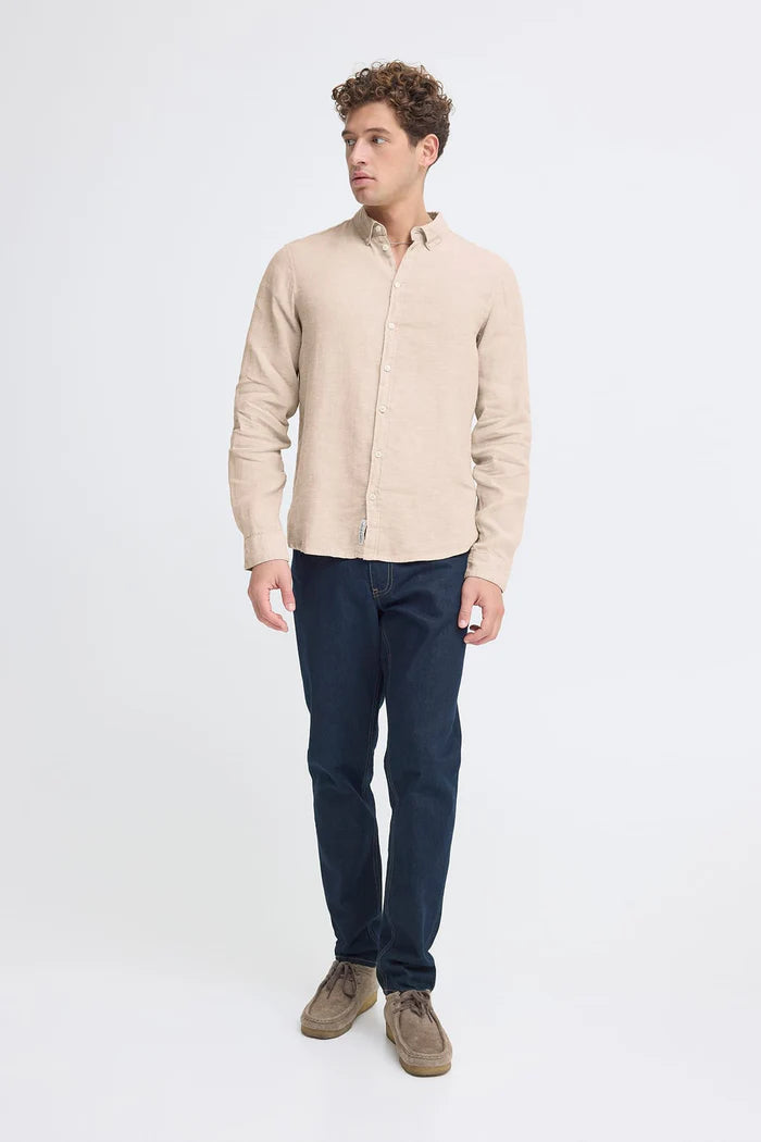 CFANTON BD LS LINEN SHIRT "PLAZA TAUPE MELANGE"