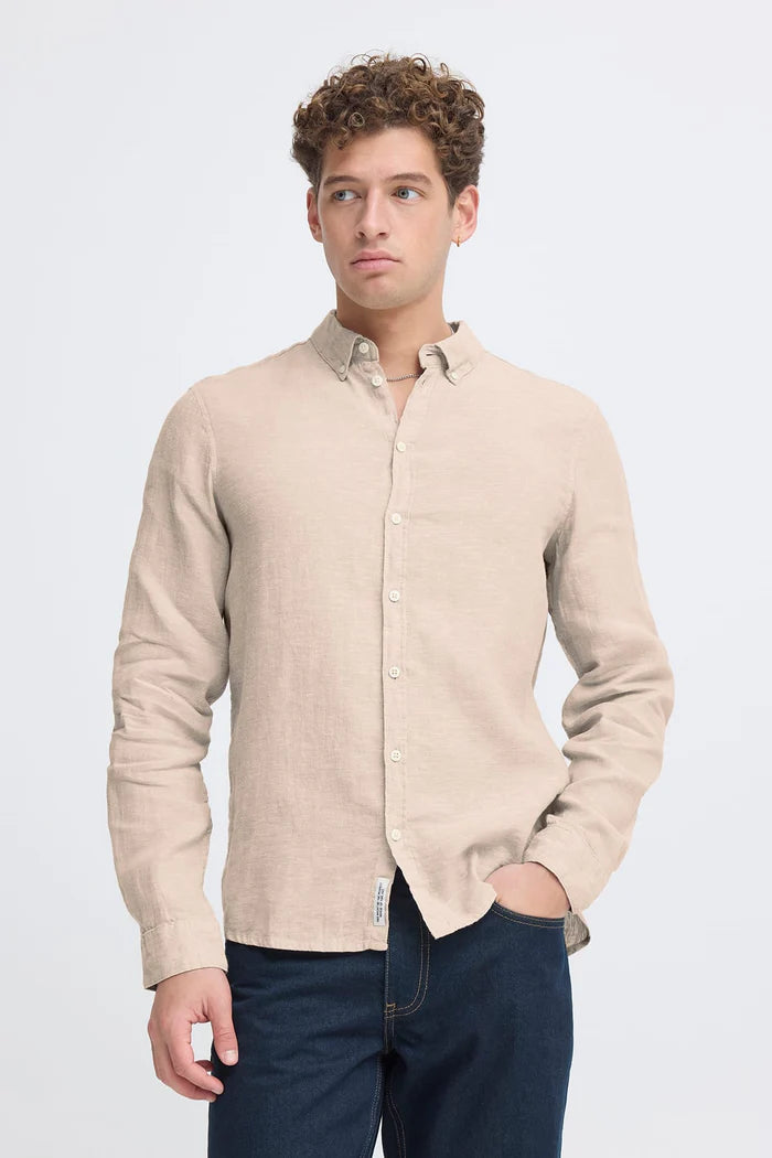 CFANTON BD LS LINEN SHIRT "PLAZA TAUPE MELANGE"