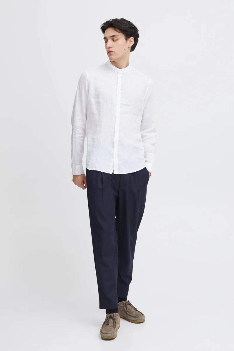 CFANTON LS CC LINEN SHIRT "BRIGHT WHITE/CHATEAU GREY"