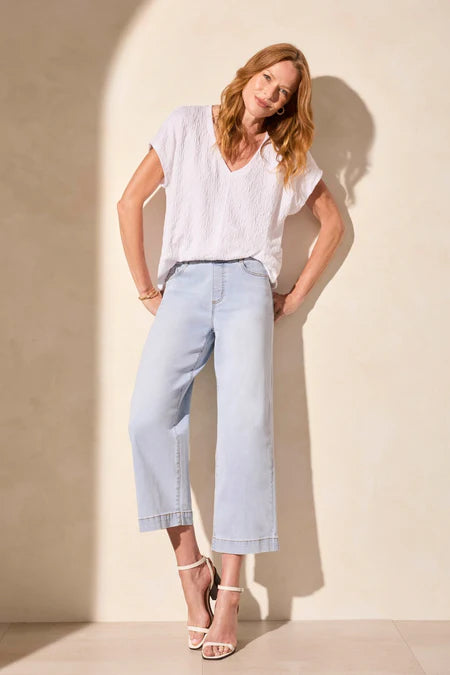 AUDREY COMFORT STRETCH PULL-ON CROPPED WIDE LEG JEANS "LITE SURF"