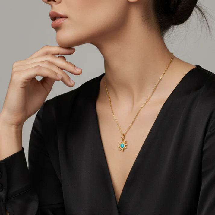 AZURE BLOOM PENDANT NECKLACE - GOLD
