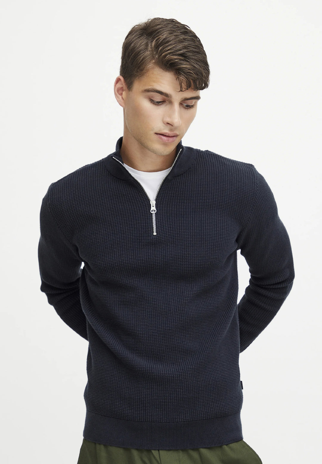 Casual Friday Karlo Half Zipper Knit - Anthracite Black