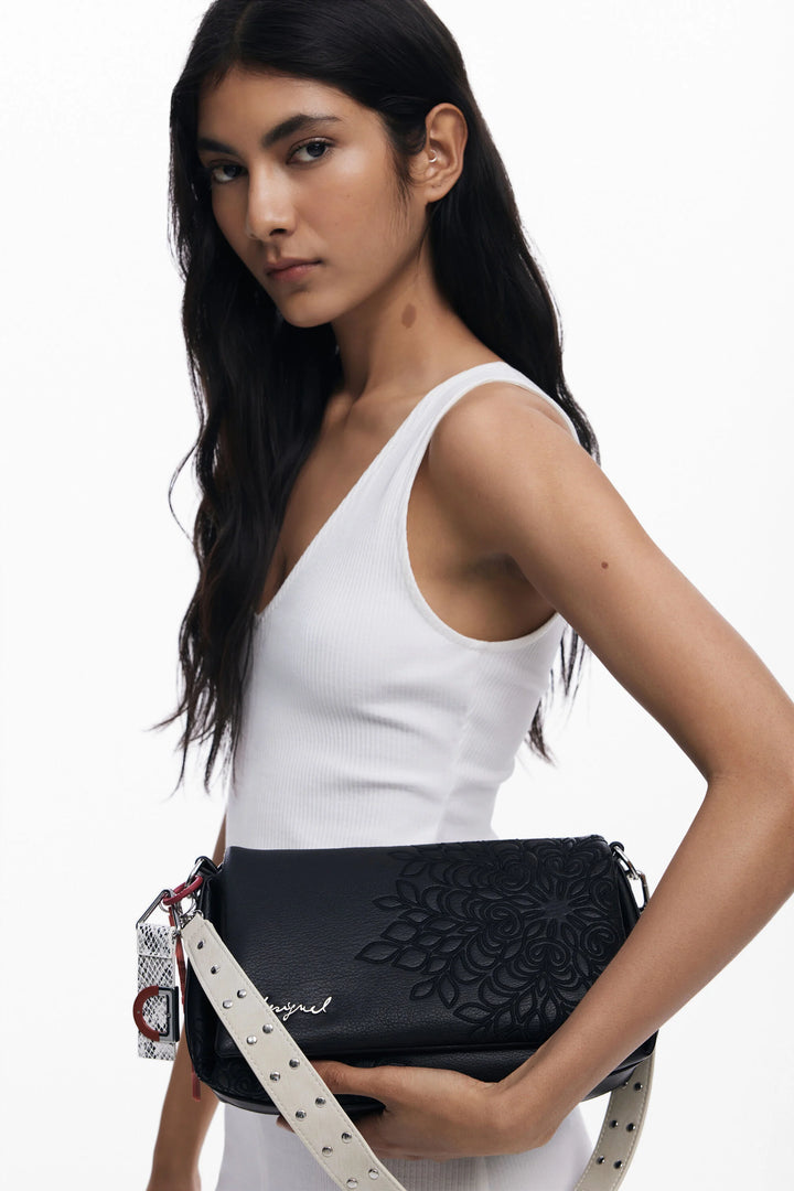 MEDIUM FAUX LEATHER EMBROIDERED CROSSBODY BAG "SIERRA NARON"