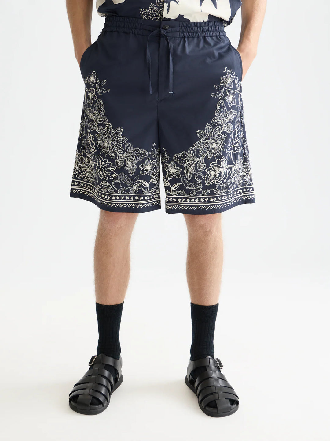PRINTED WIDE BERMUDA SHORTS "HORSE BANDANA DRESS BLUES"