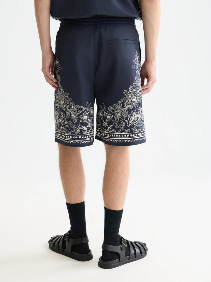 PRINTED WIDE BERMUDA SHORTS "HORSE BANDANA DRESS BLUES"
