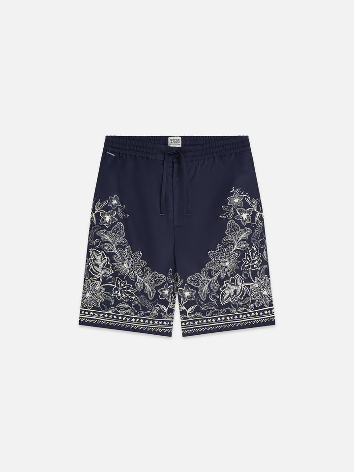 PRINTED WIDE BERMUDA SHORTS "HORSE BANDANA DRESS BLUES"