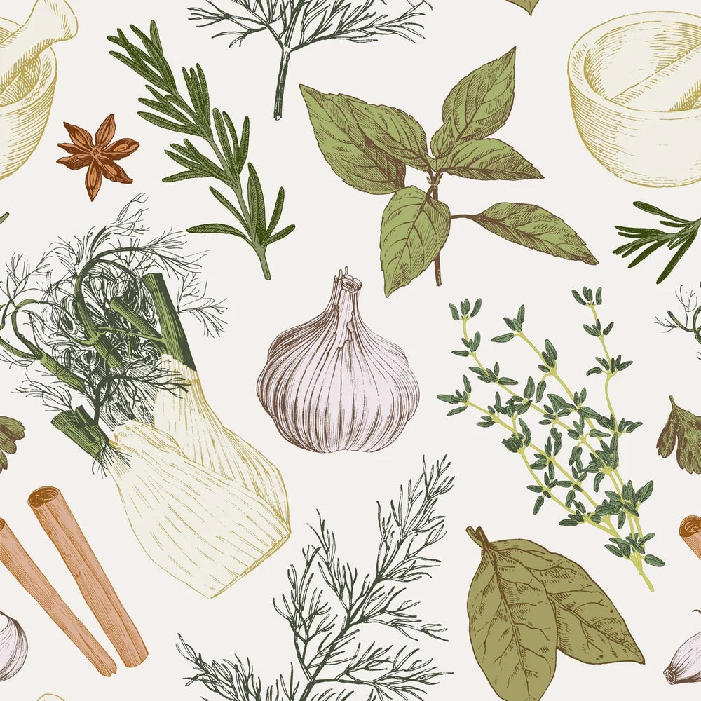 BASIL HERB PATTERN TABLECLOTH 70X70"