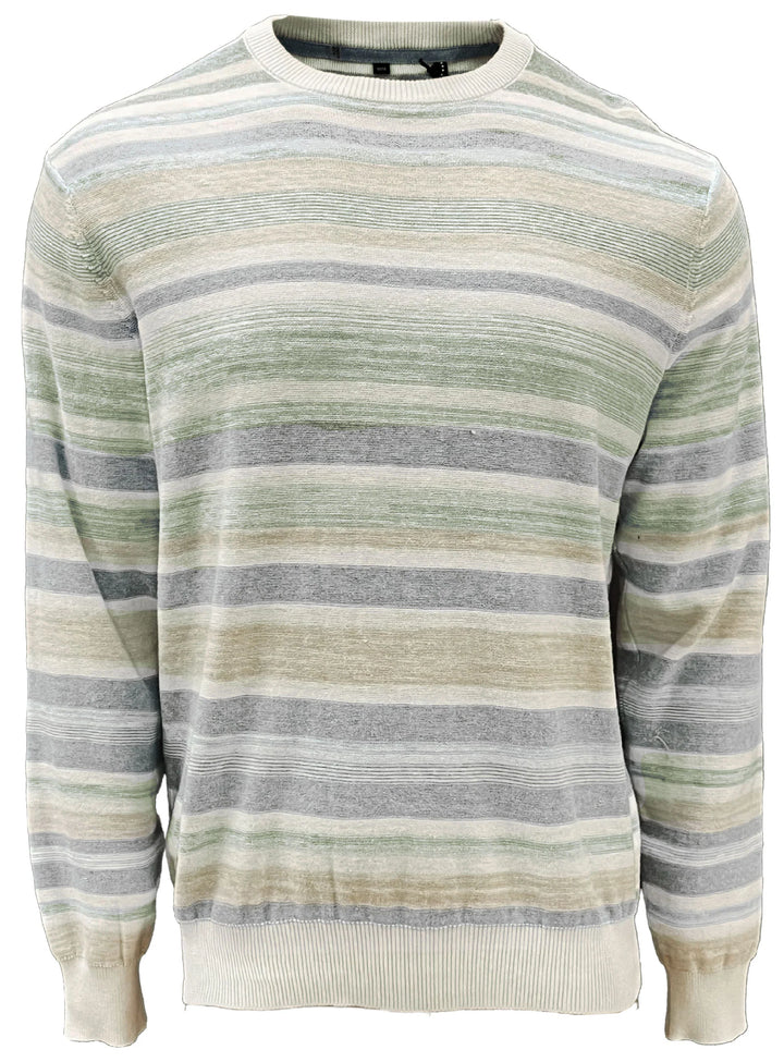 OREN - COTTON CREWNECK STRIPE LONG-SLEEVE SWEATER "BASIL MIX"