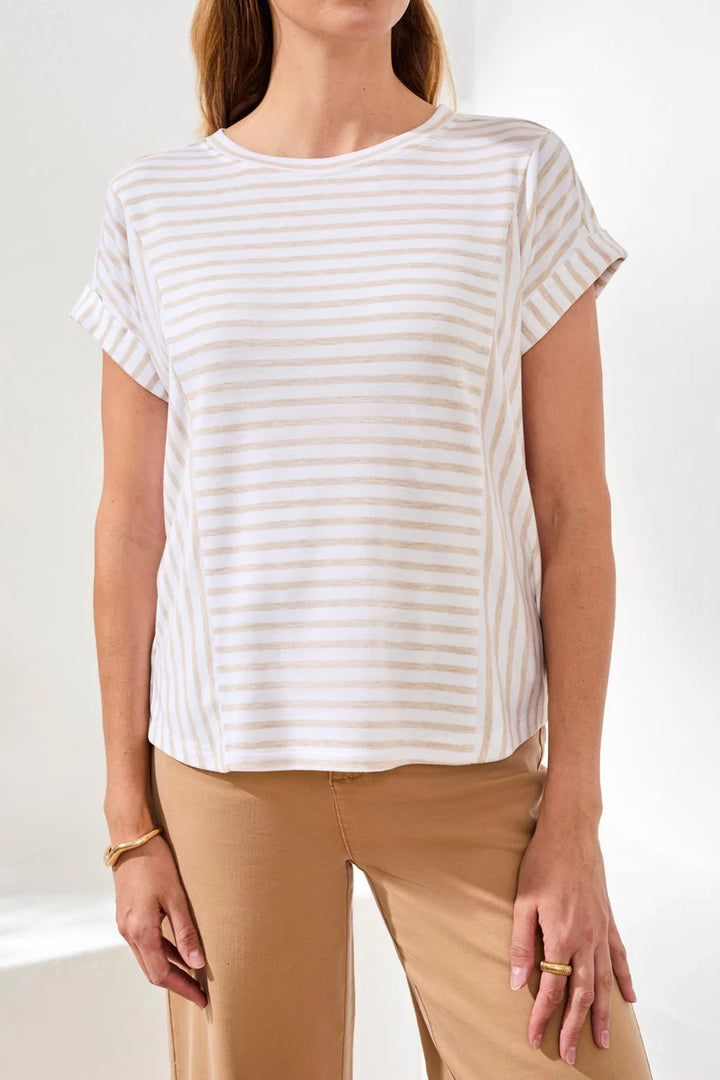 RELAXED CUFFED SHORT SLEEVE STRIPE TOP "BEACH"