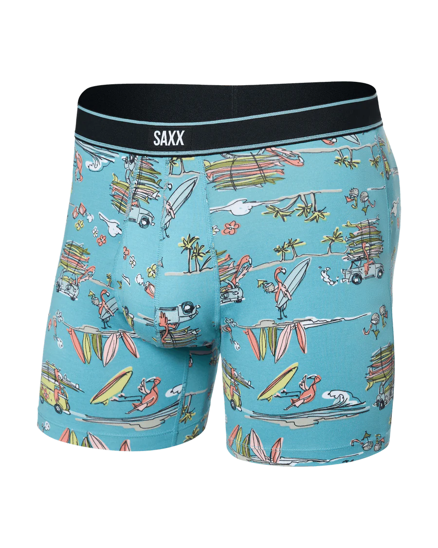 DAYTRIPPER COMFORT STRETCH BOXER BRIEF 5" "BEACH OR BUST-REEF BLUE"
