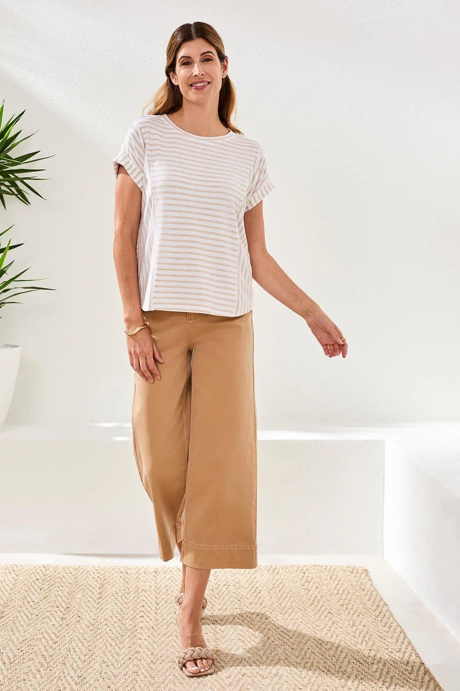 RELAXED CUFFED SHORT SLEEVE STRIPE TOP "BEACH"