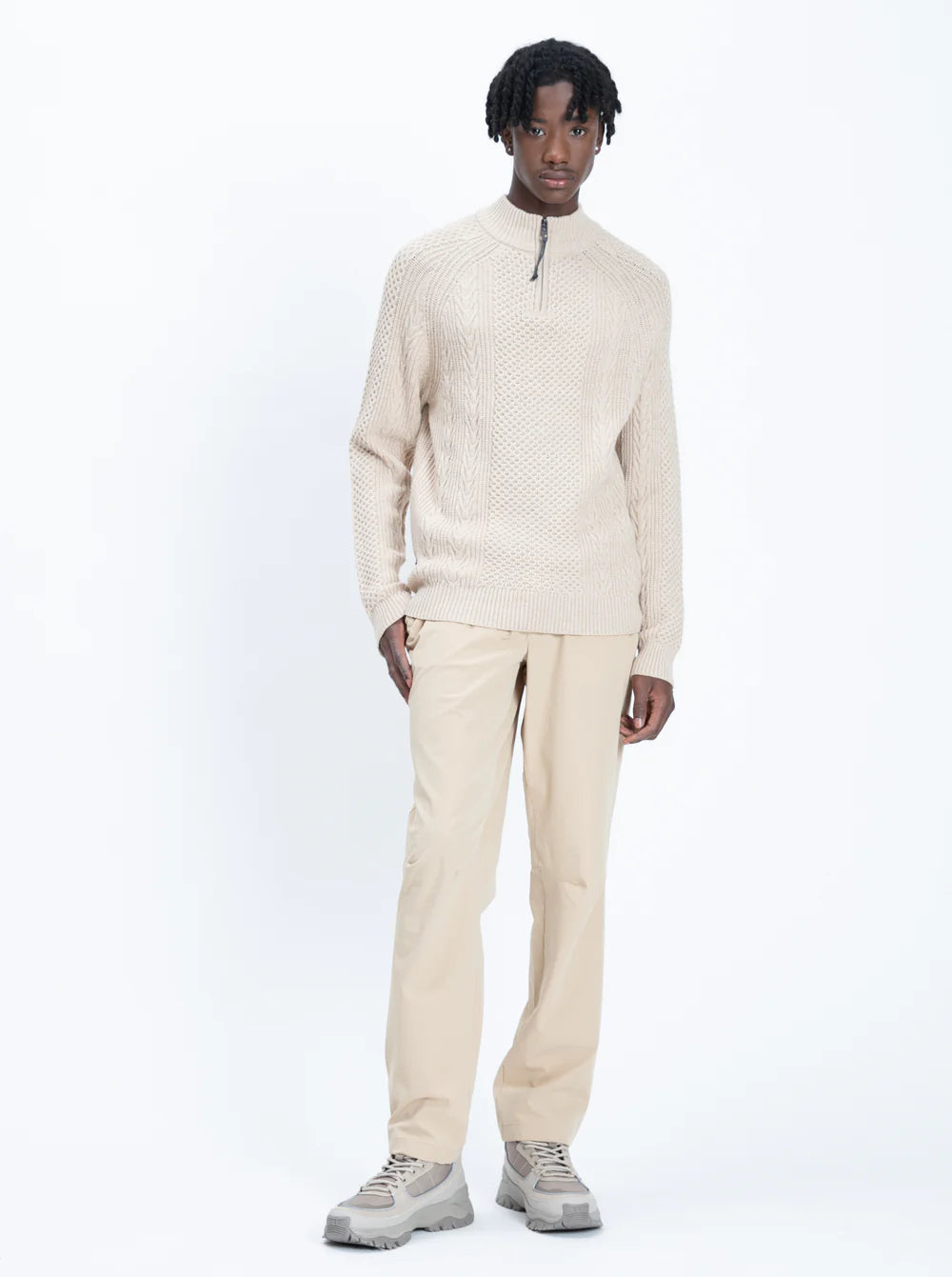 RUDI MOCK ZIP CASHMERE-LIKE SWEATER - BEIGE