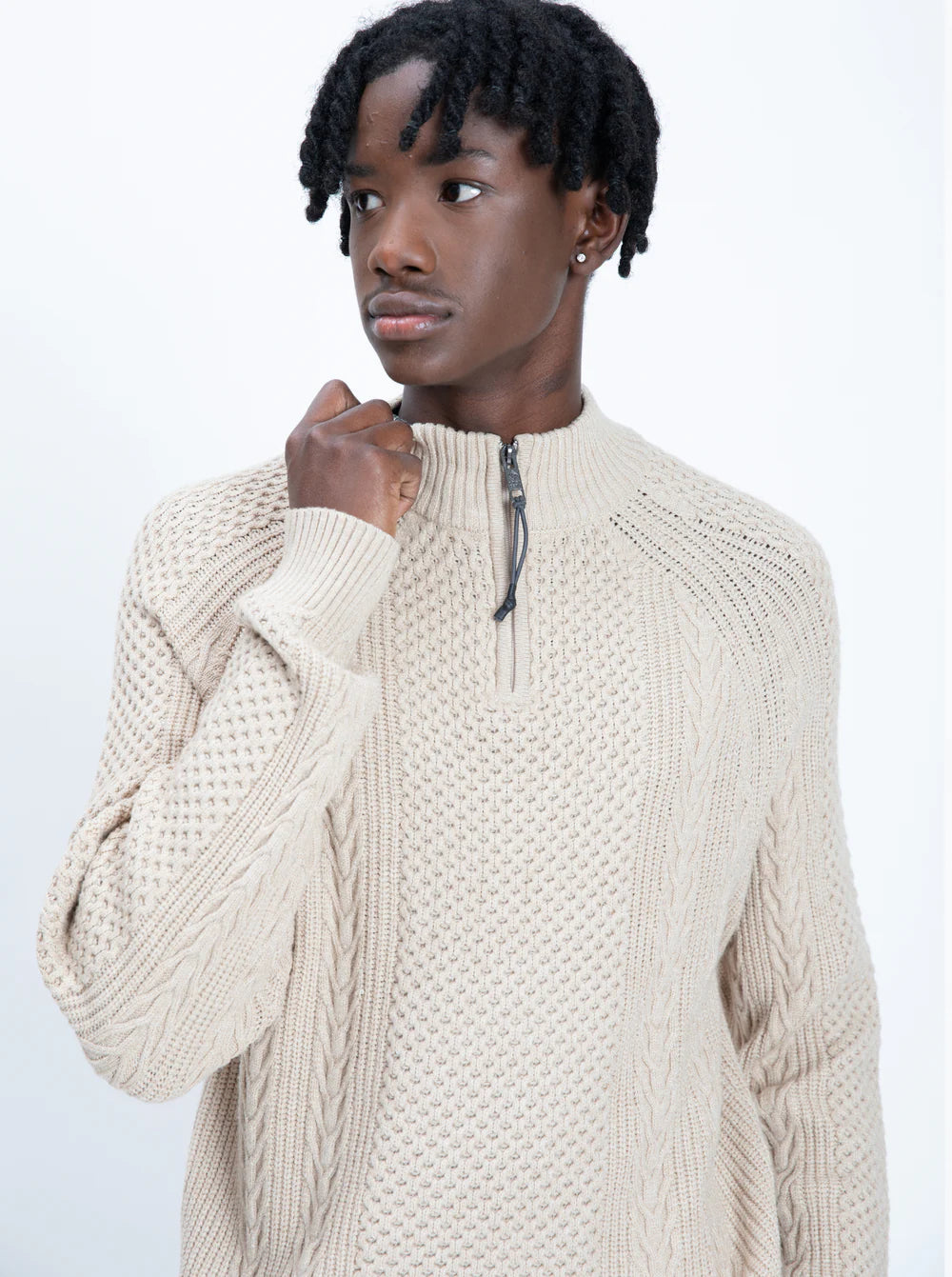 RUDI MOCK ZIP CASHMERE-LIKE SWEATER - BEIGE