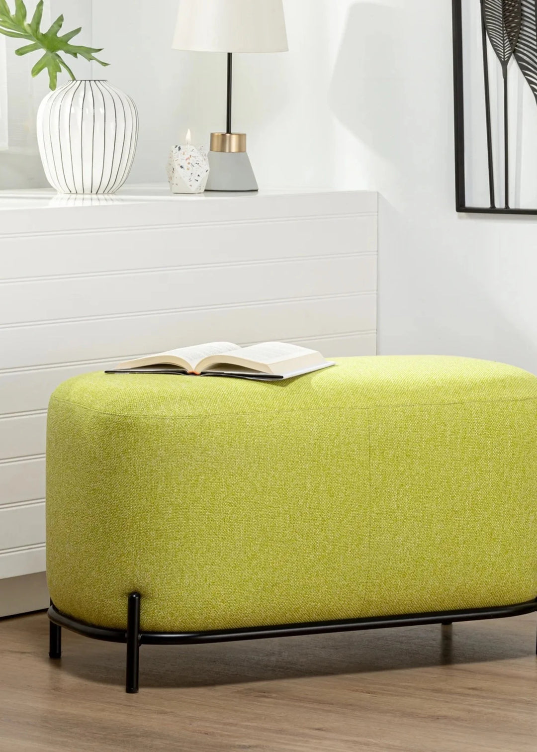 PENDER PIN LEG UPHOLSTERED SHORT BENCH "GREEN"