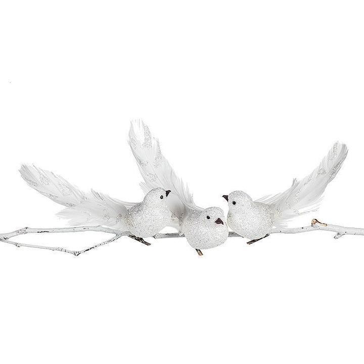 WHITE GLITTER BIRD CLIPS - 3 ASSORTED 8''L