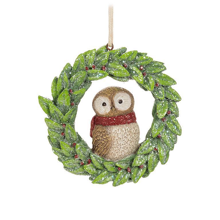 BIRDS IN WREATH ORNAMENT - 2 ASSORTED 3.5''H