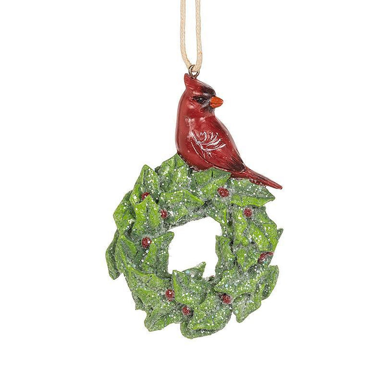 BIRDS IN WREATH ORNAMENT - 2 ASSORTED 3.5''H