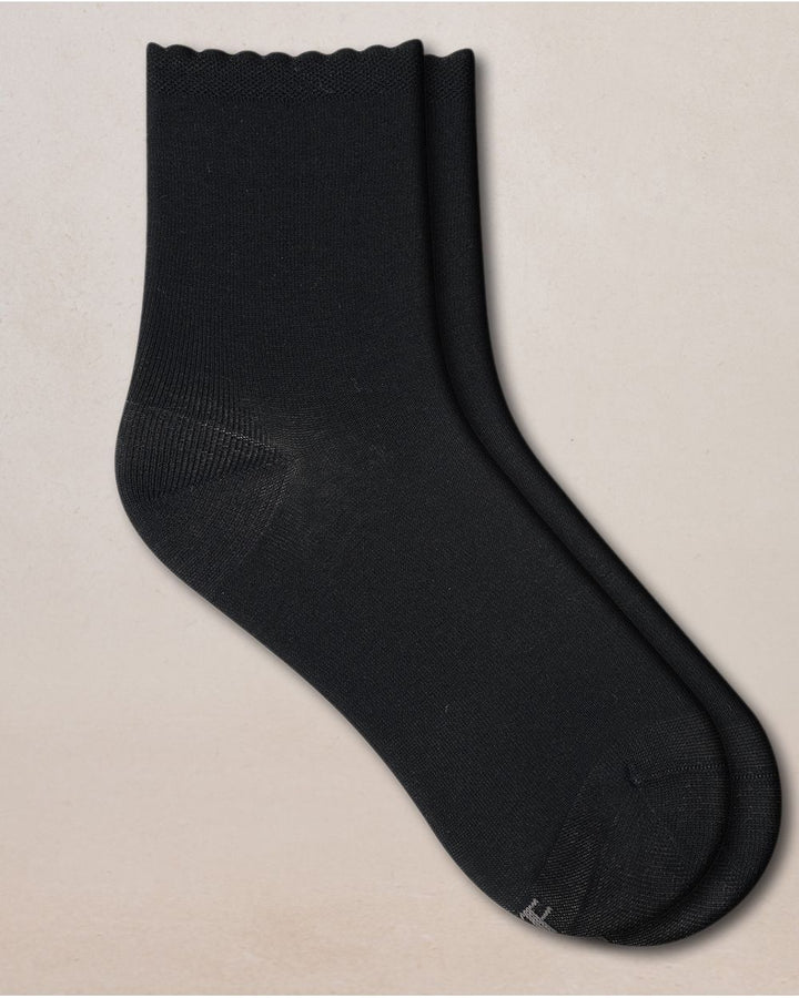 SHORT SCOTTISH YARN SOCKS, PLAIN RICKRACK "BLACK"