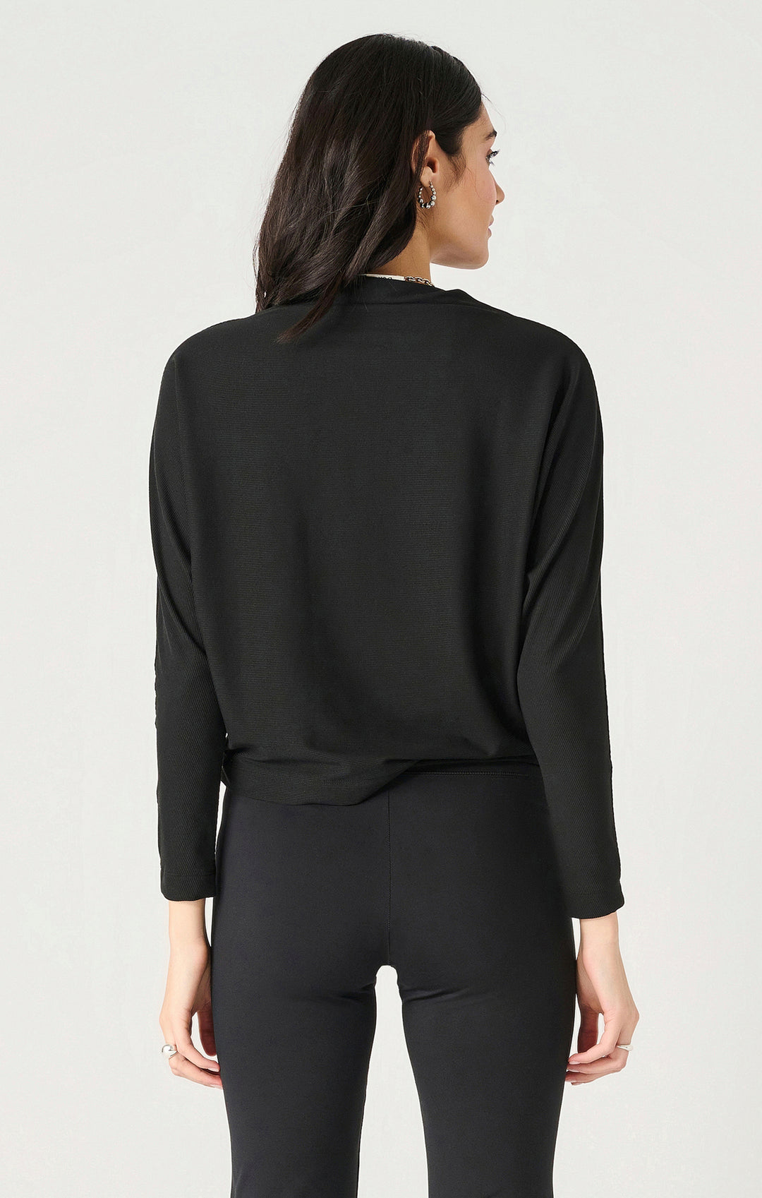 LS MOCK NECK RIBBED TOP "BLACK"