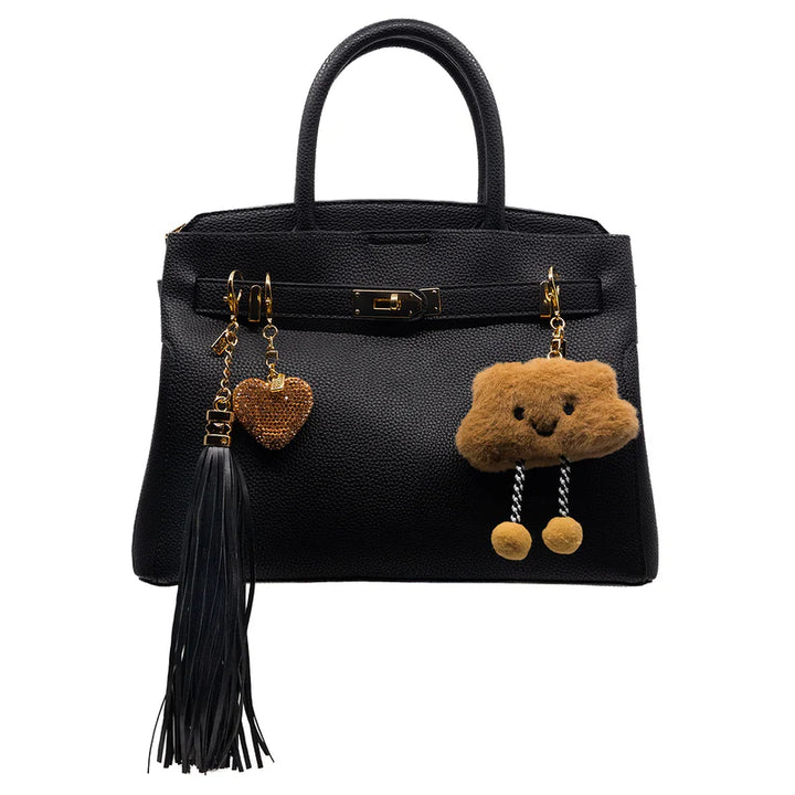 FAUX LEATHER TASSEL IN BLACK