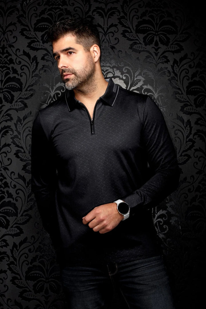 AVENOR LONG-SLEEVE POLO "BLACK"