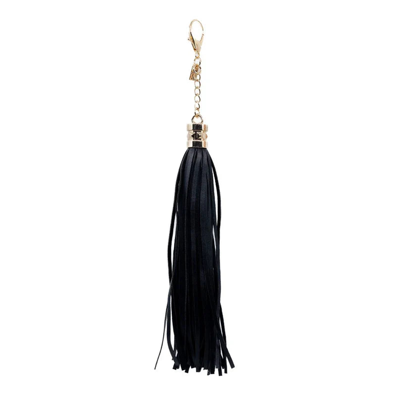 FAUX LEATHER TASSEL IN BLACK
