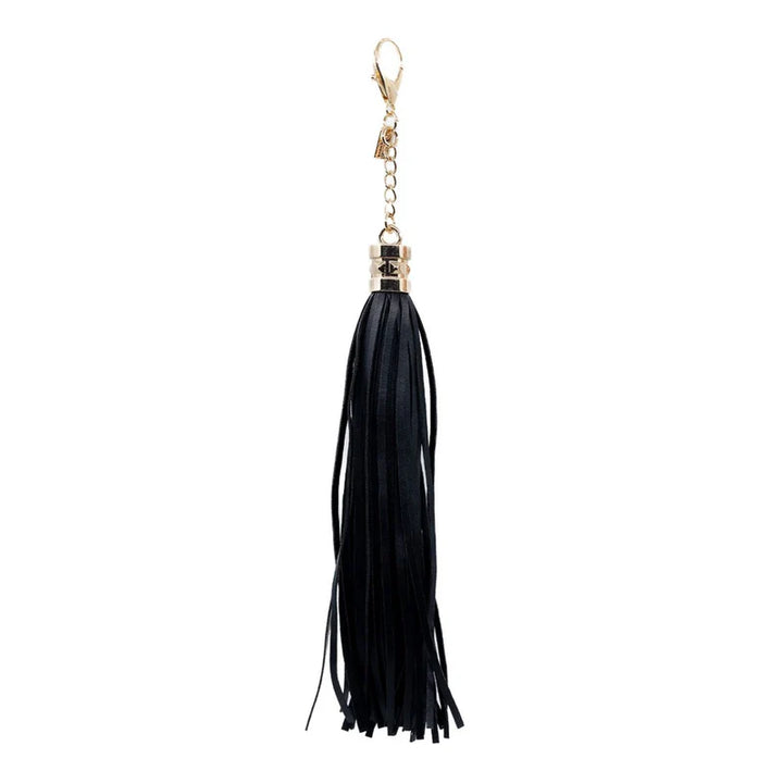 FAUX LEATHER TASSEL IN BLACK