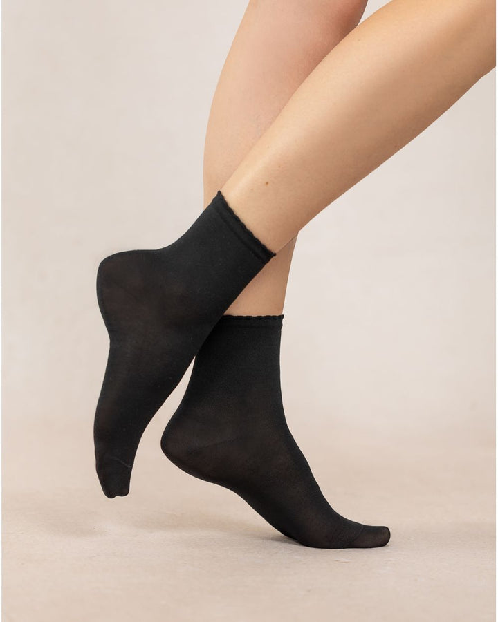 SHORT SCOTTISH YARN SOCKS, PLAIN RICKRACK "BLACK"