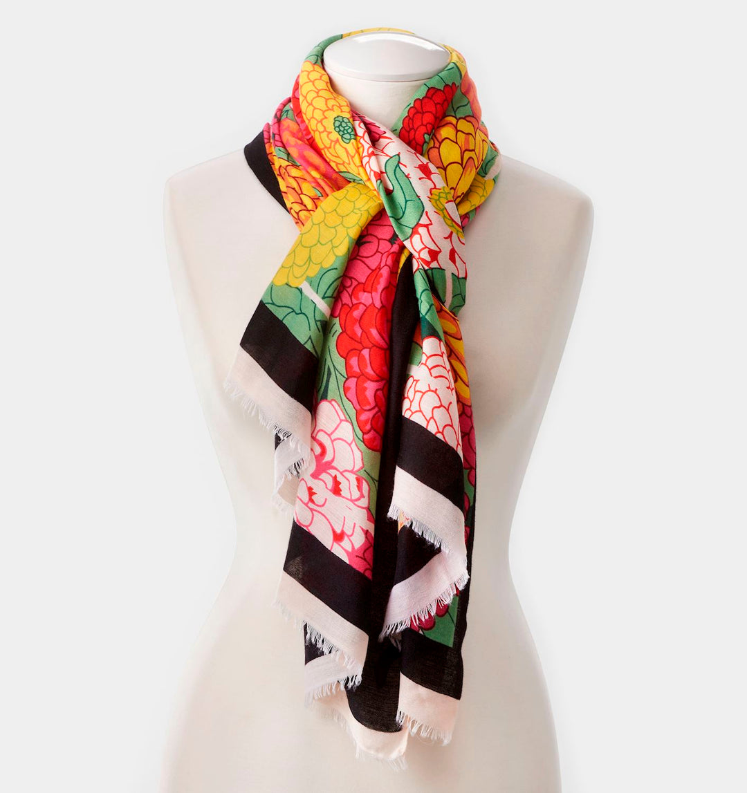 FLORAL PRINT WRAP SCARF "BLACK"