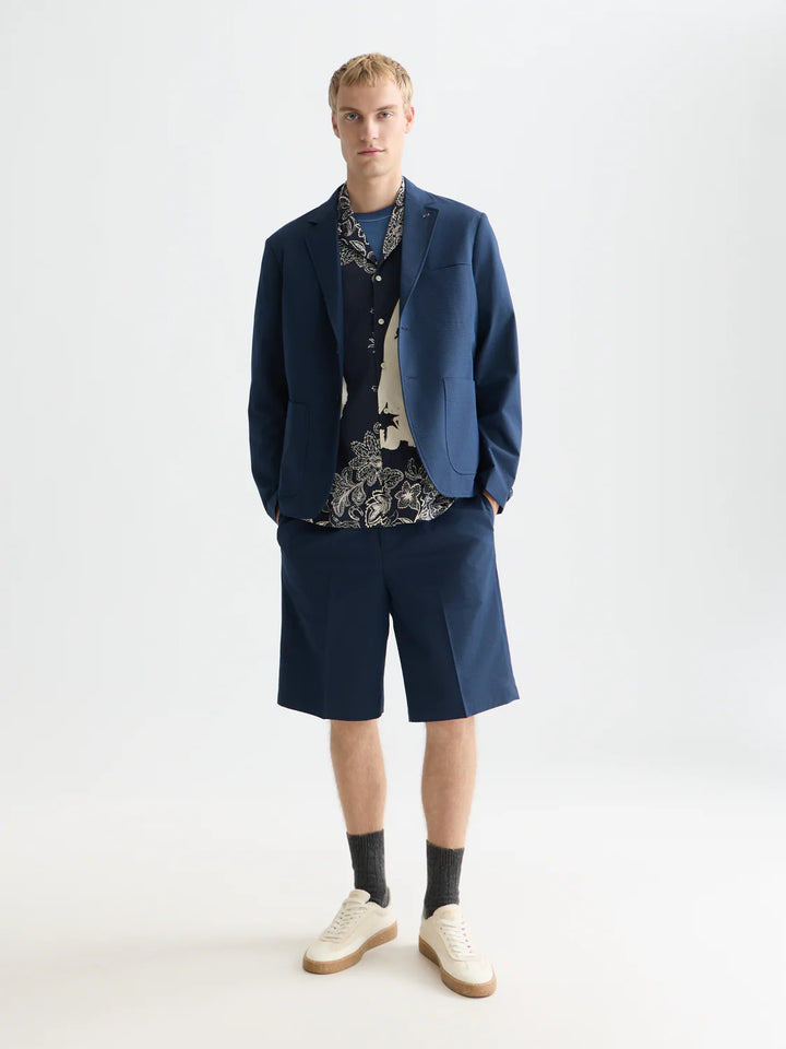 UNCONSTRUCTED COTTON-BLEND SEERSUCKER BLAZER "PAGEANT BLUE PINSTRIPE"