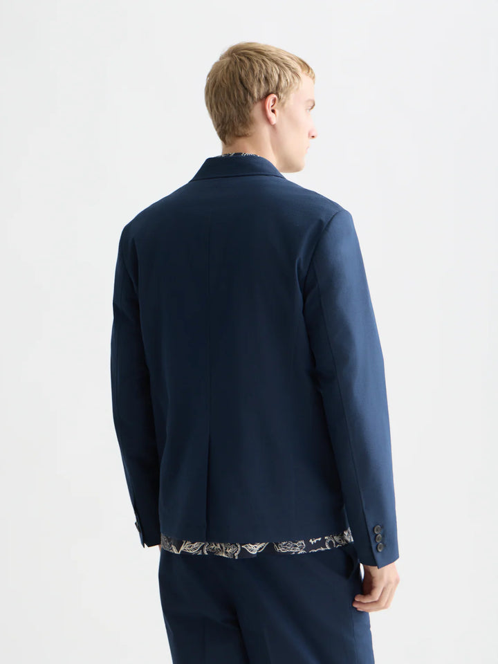 UNCONSTRUCTED COTTON-BLEND SEERSUCKER BLAZER "PAGEANT BLUE PINSTRIPE"