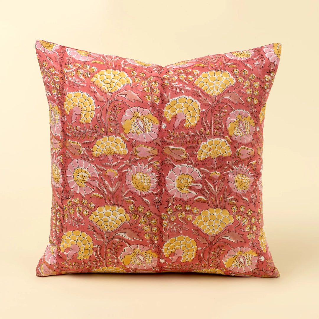 BLOCK PRINT PILLOW - PINK 20x20