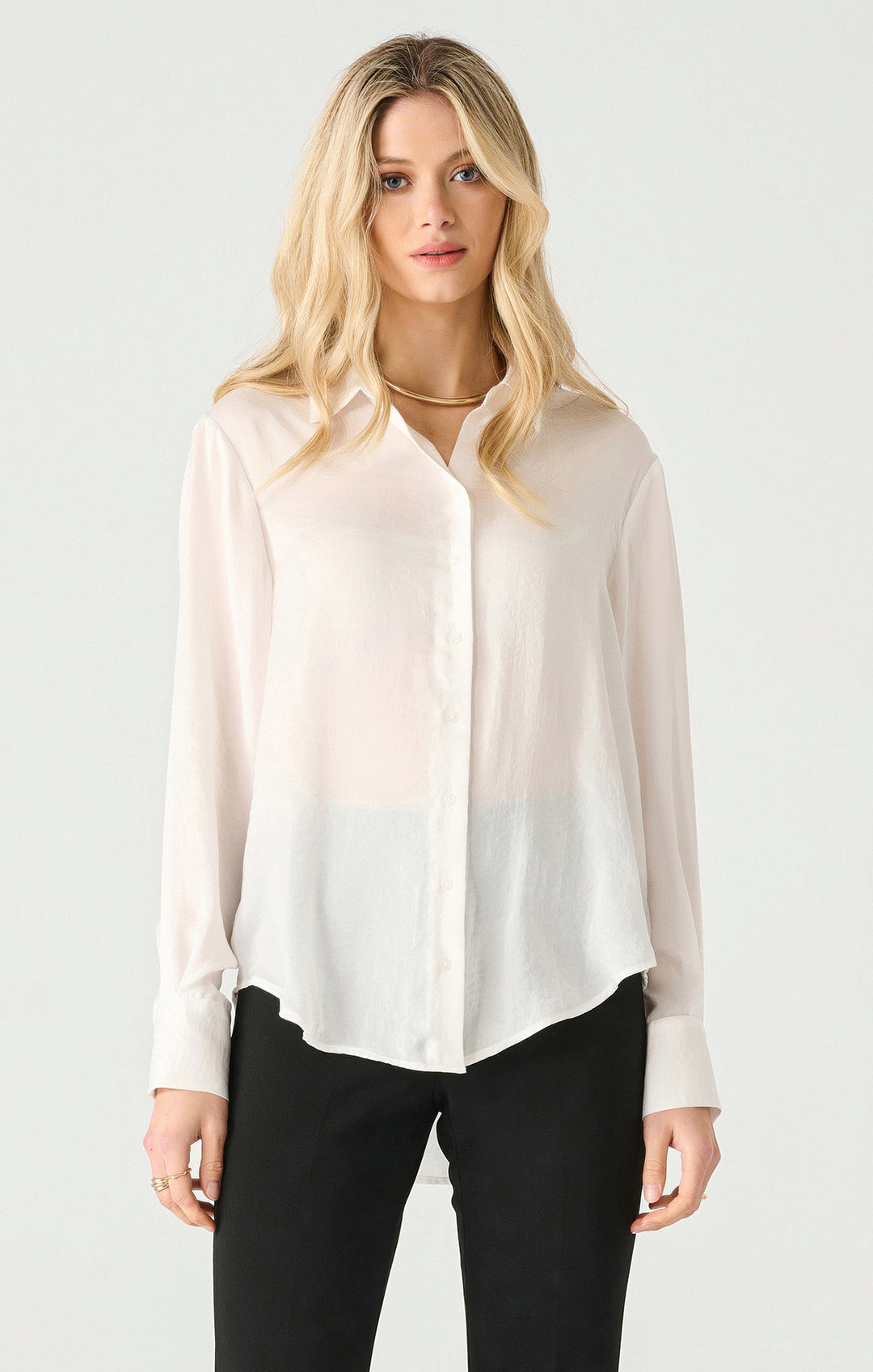 LS FLOWY SATIN BLOUSE "WHITE"